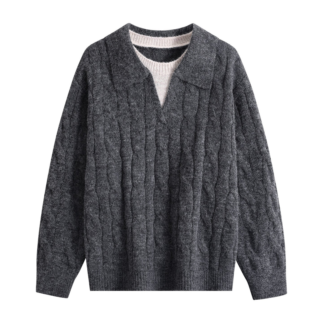 Damen Oversize Grobstrick-Pullover mit Polokragen und Zopfmuster Echoarchiv