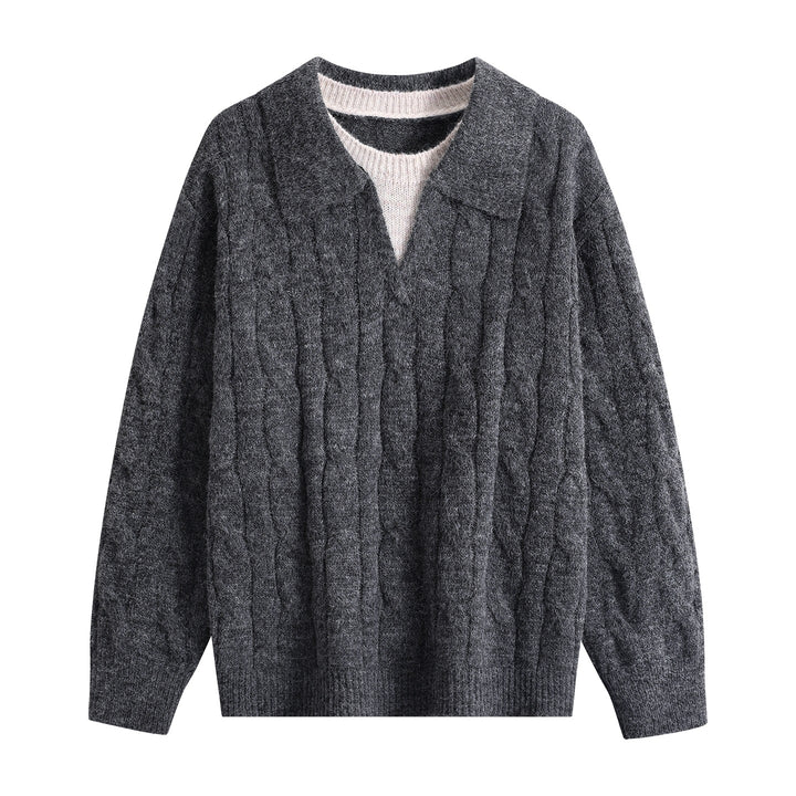 Damen Oversize Grobstrick-Pullover mit Polokragen und Zopfmuster Echoarchiv