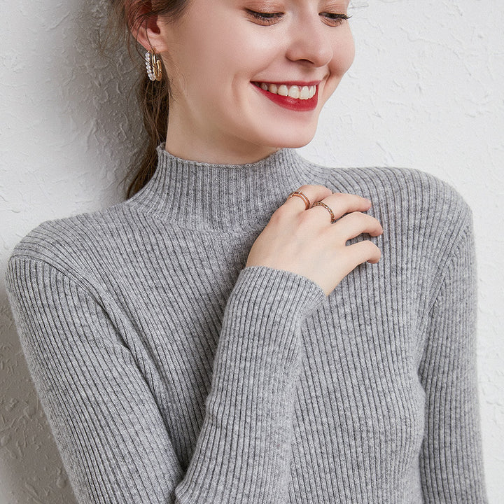 Damen Figurbetonter Feinstrick-Rollkragenpullover mit extrafeiner Rippenstruktur und kaschmirweicher Haptik Echoarchiv