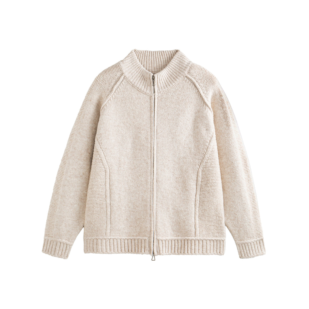Unisex Strick-Zipjacke im Boxy-Cut mit hohem Rippkragen und Raglanärmeln Echoarchiv