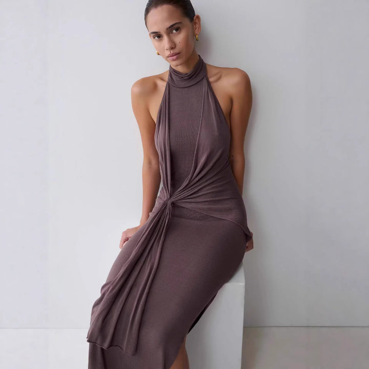 Damen Elegantes knöchellanges Wickelkleid mit tiefem Schlitz Echo Archiv