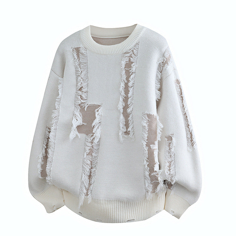 Herren Oversize Strickpullover mit Fransenapplikationen und Balloonärmeln Echo Archiv