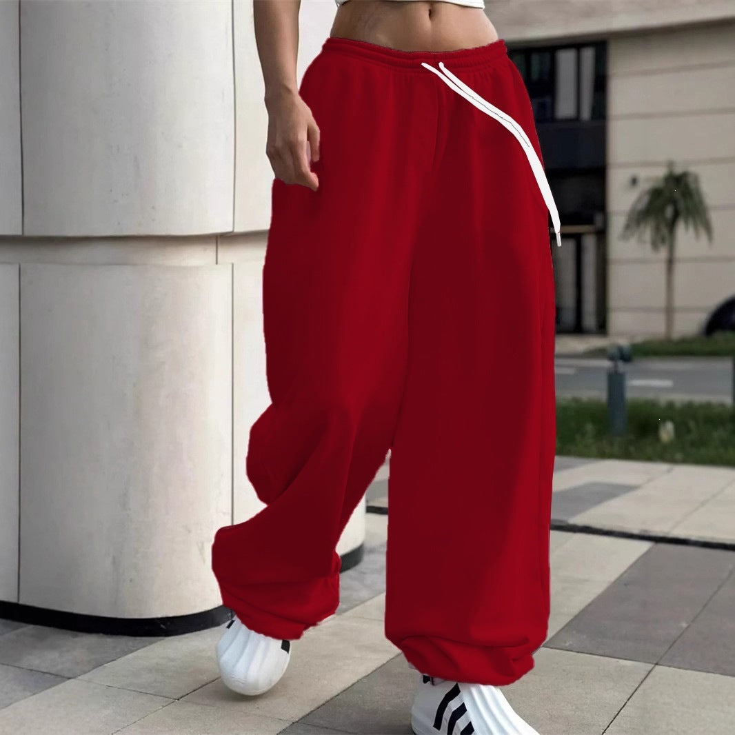 Damen weite Baggy-Jogginghose mit hohem Komfortbund, Kordelzug und elastischen Knöchelbündchen – Avélisse