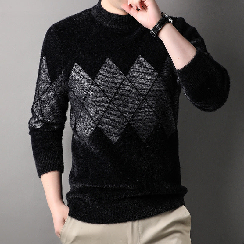 Herren eleganter Rollkragenpullover mit modernen Rautenmuster Echoarchiv