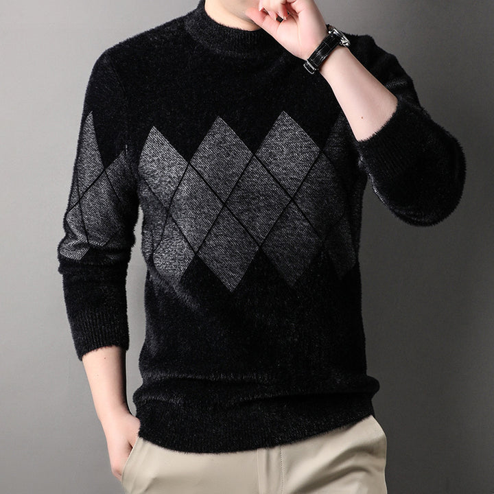 Herren eleganter Rollkragenpullover mit modernen Rautenmuster Echoarchiv