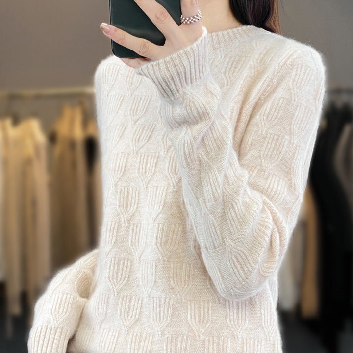 Damen Weicher Mohair‑Look Rundhalspullover mit erhabener Tulpenstruktur Echoarchiv