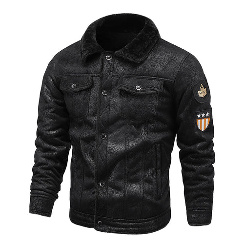 Herren Fliegerjacke aus Kunstleder mit Teddyfell-Futter und Aufnäher Echoarchiv