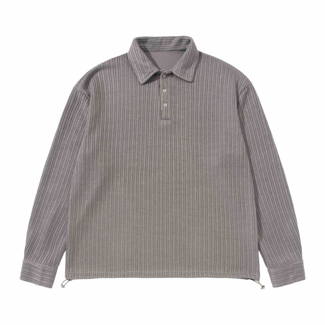 Herren Strukturiertes Poloshirt-Strickpullover mit Knopfleiste und Waffelstrick Echoarchiv