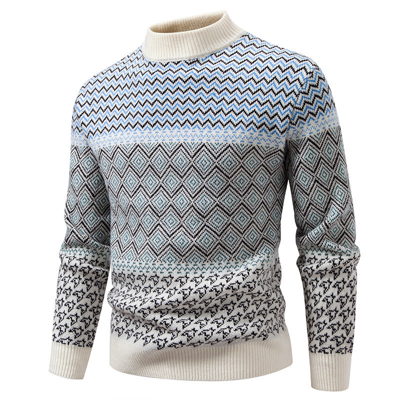 Herren Norwegermuster-Pullover mit Stehkragen und feinem Jacquardstrick Echo Archiv