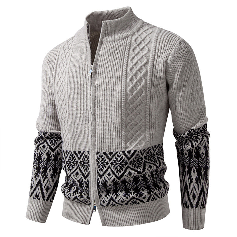 Herren Hochwertige Norweger-Zip-Strickjacke mit Zopfmuster und Stehkragen Echo Archiv