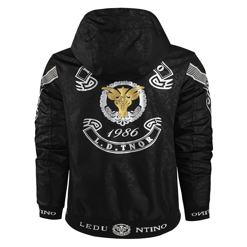 Herren nan leichte Kapuzen-Sportjacke mit Jacquardmuster, Metallreißverschluss und elastischen Bündchen Echo Archiv