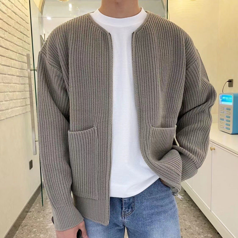 Unisex Oversized Boxy-Strickjacke mit verdecktem Reißverschluss und breiter Rippenstruktur Echoarchiv