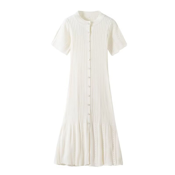 Damen knielanges Strickkleid mit eingeprägtem Muster und Knopfleiste Echo Archiv