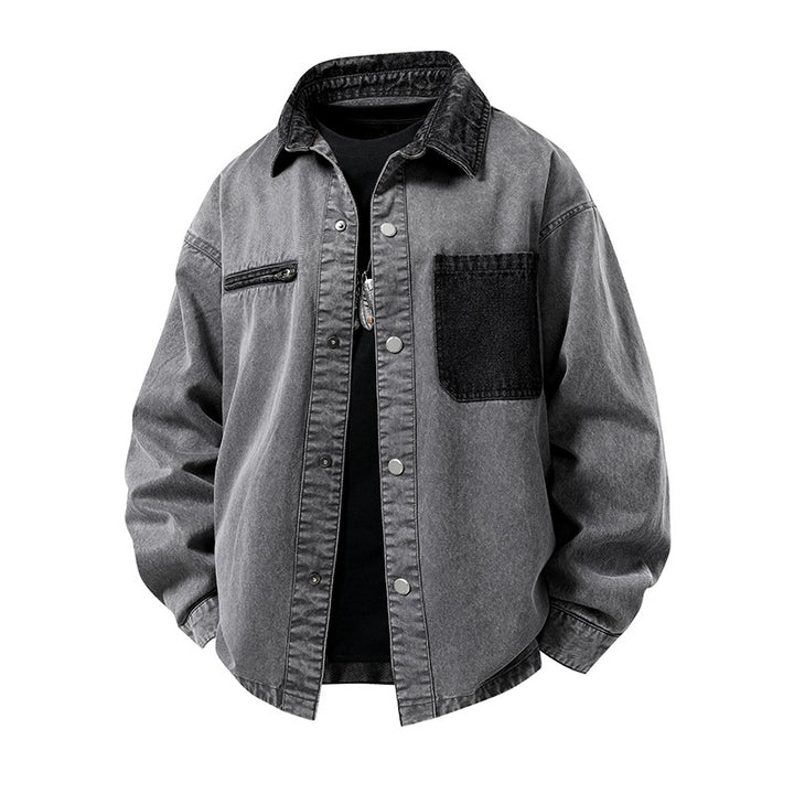 Herren Oversized Denim‑Überhemdjacke mit Druckknopffront, Brusttaschen & Reißverschluss-Detail Echoarchiv