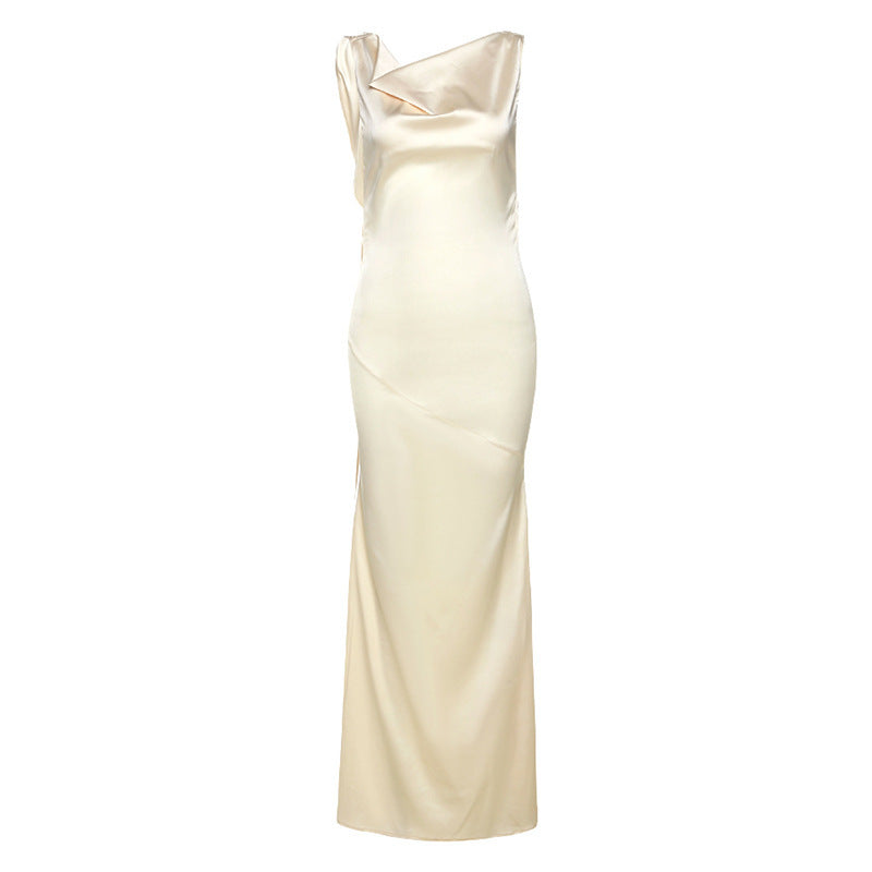 Damen Elegantes Satin-Maxikleid mit asymmetrischem Oberteil und fließendem Schnitt Echo Archiv