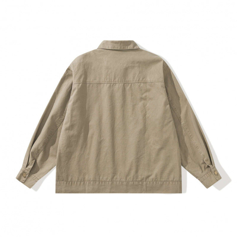 Unisex Kastenförmige Canvas-Worker-Jacke mit Frontreißverschluss und Nietapplikationen Echo Archiv