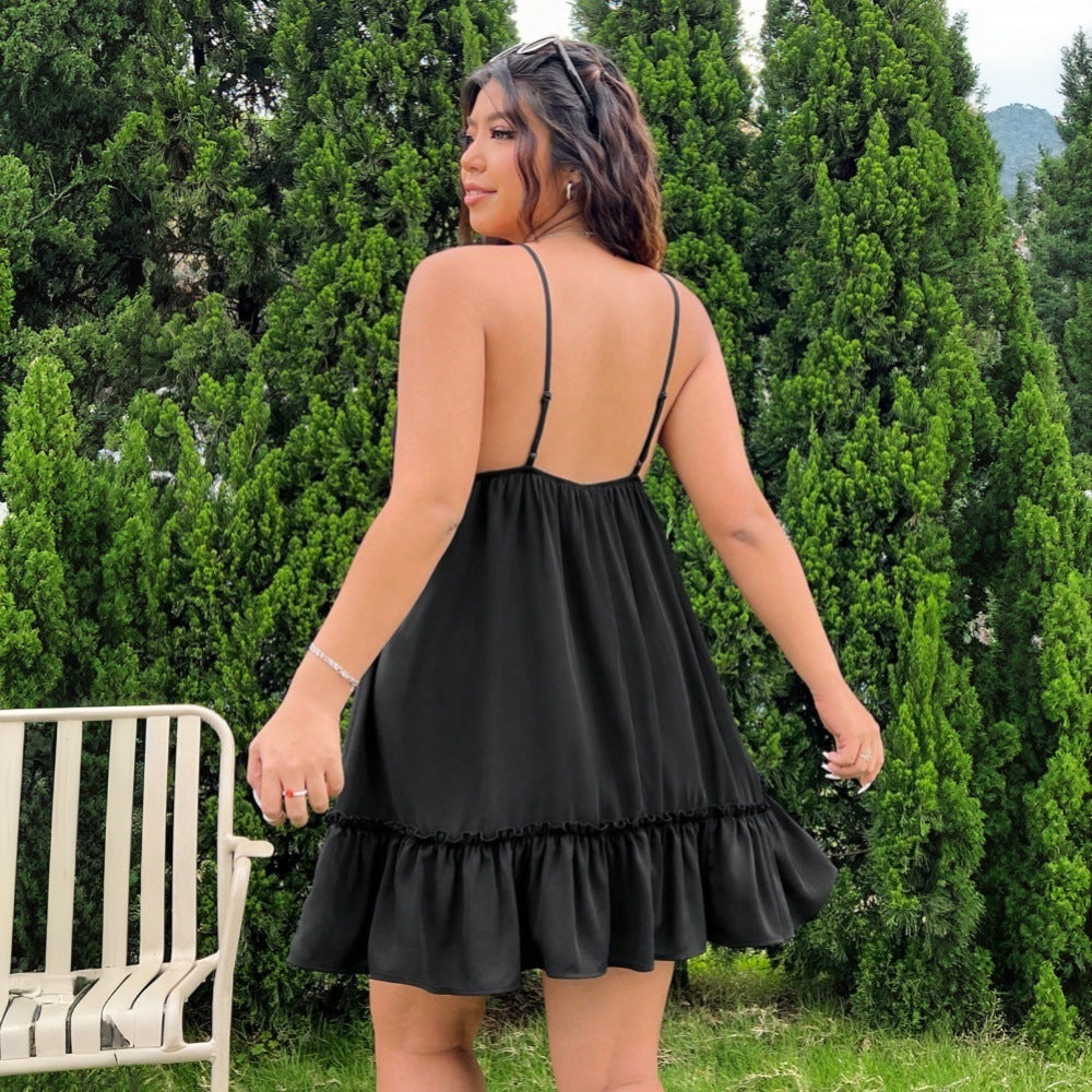 Damen luftiges Strandkleid mit Rüschenabschluss und verstellbaren Trägern Echo Archiv