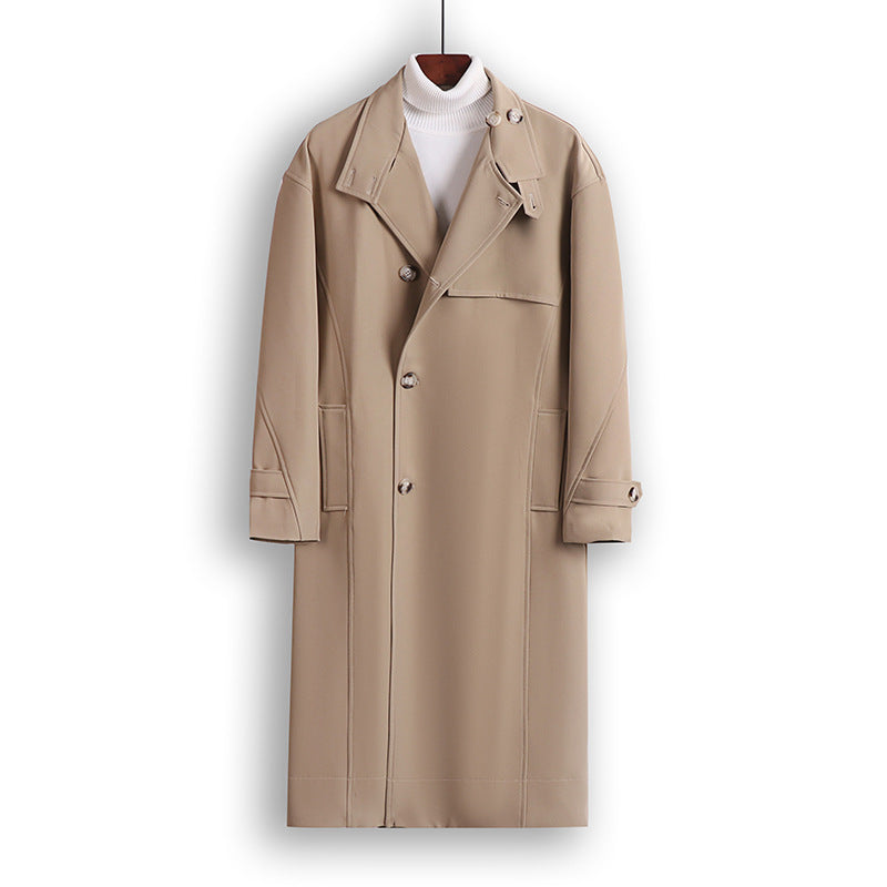 Herren Langgeschnittener Minimalistischer Trenchcoat mit Schalkragen und verstellbaren Ärmelriemen Echoarchiv