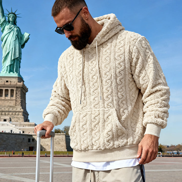 Herren nan Kuscheliger Sherpa-Hoodie mit Zopfmuster, Kängurutasche und Rippbündchen Echo Archiv