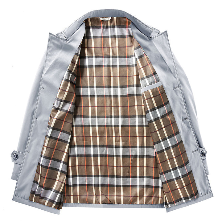 Herren Kurztrenchcoat mit kariertem Innenfutter und Schulterklappen – Marzano