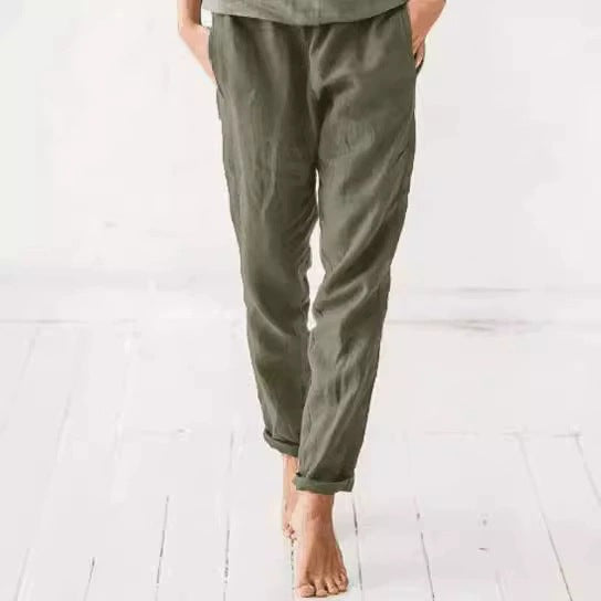 Damen lässige Leinenhose mit elastischem Bund und praktischen Taschen Echoarchiv