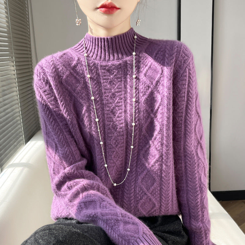 Damen Zopfmuster-Mockneckpullover mit feinem Ajour‑Detail und flauschiger Kaschmir‑Optik Echoarchiv