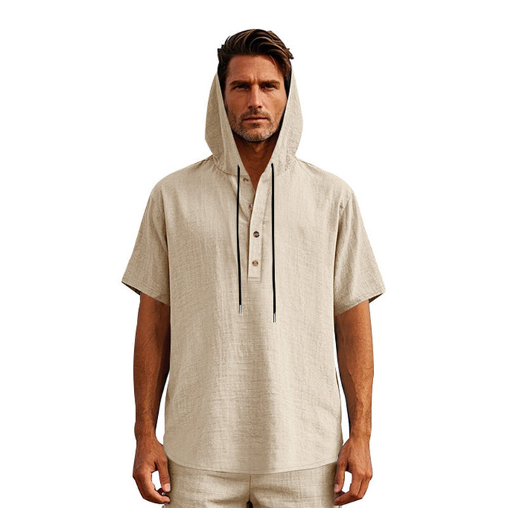 Herren lässiges Kapuzenshirt mit Knopfleiste und kurzer Arm Echoarchiv