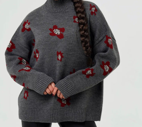 Damen Modischer Pullover mit floralen Mustern – Mavelle
