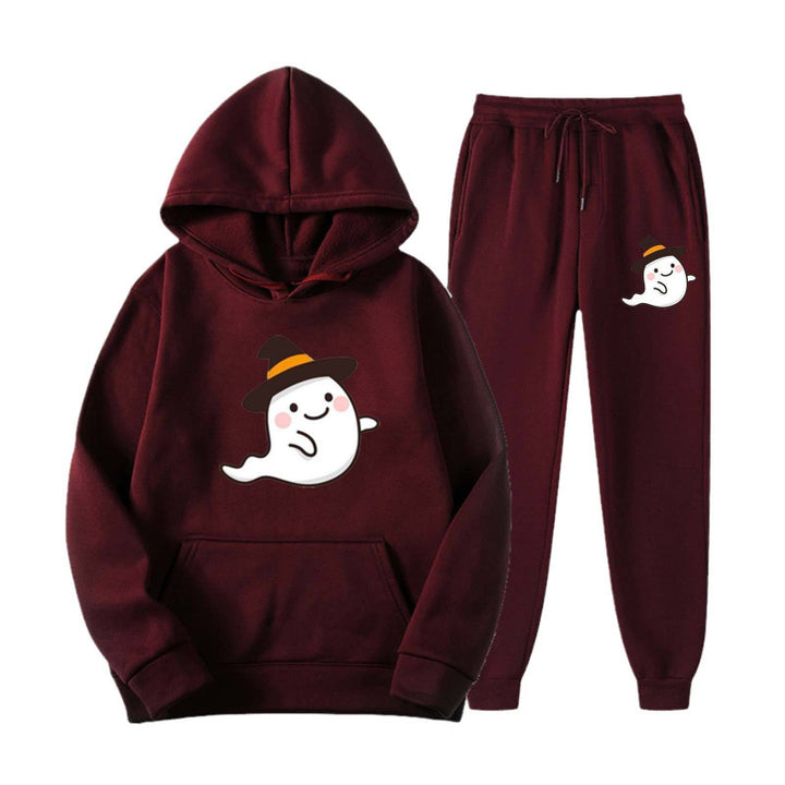 Unisex nan kuscheliger Kapuzenpullover und Jogginghose Set mit Halloween-Geistprint Echo Archiv