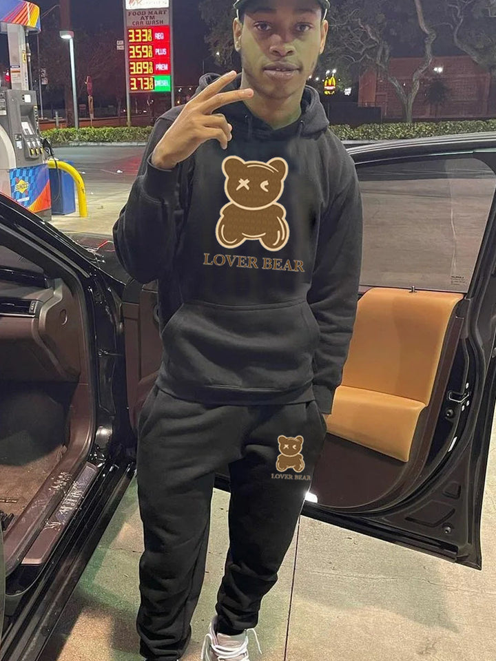 Herren Kapuzenpullover und Jogginghose Set mit klarem Bärenmotiv Echoarchiv