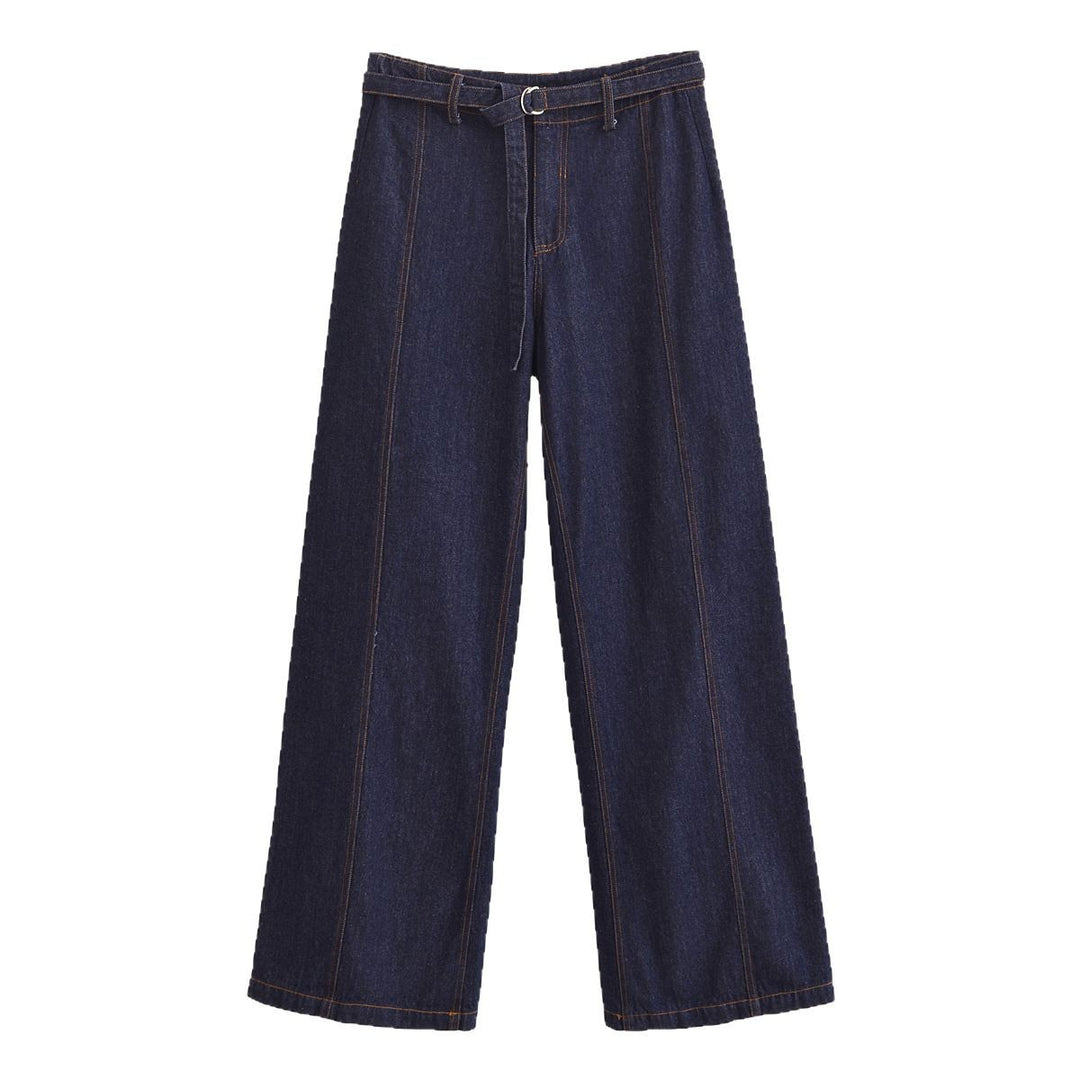 Damen Weite High‑Waist-Jeanshose im Palazzo-Schnitt mit Mittelnaht und D-Ring-Gürtel Echo Archiv