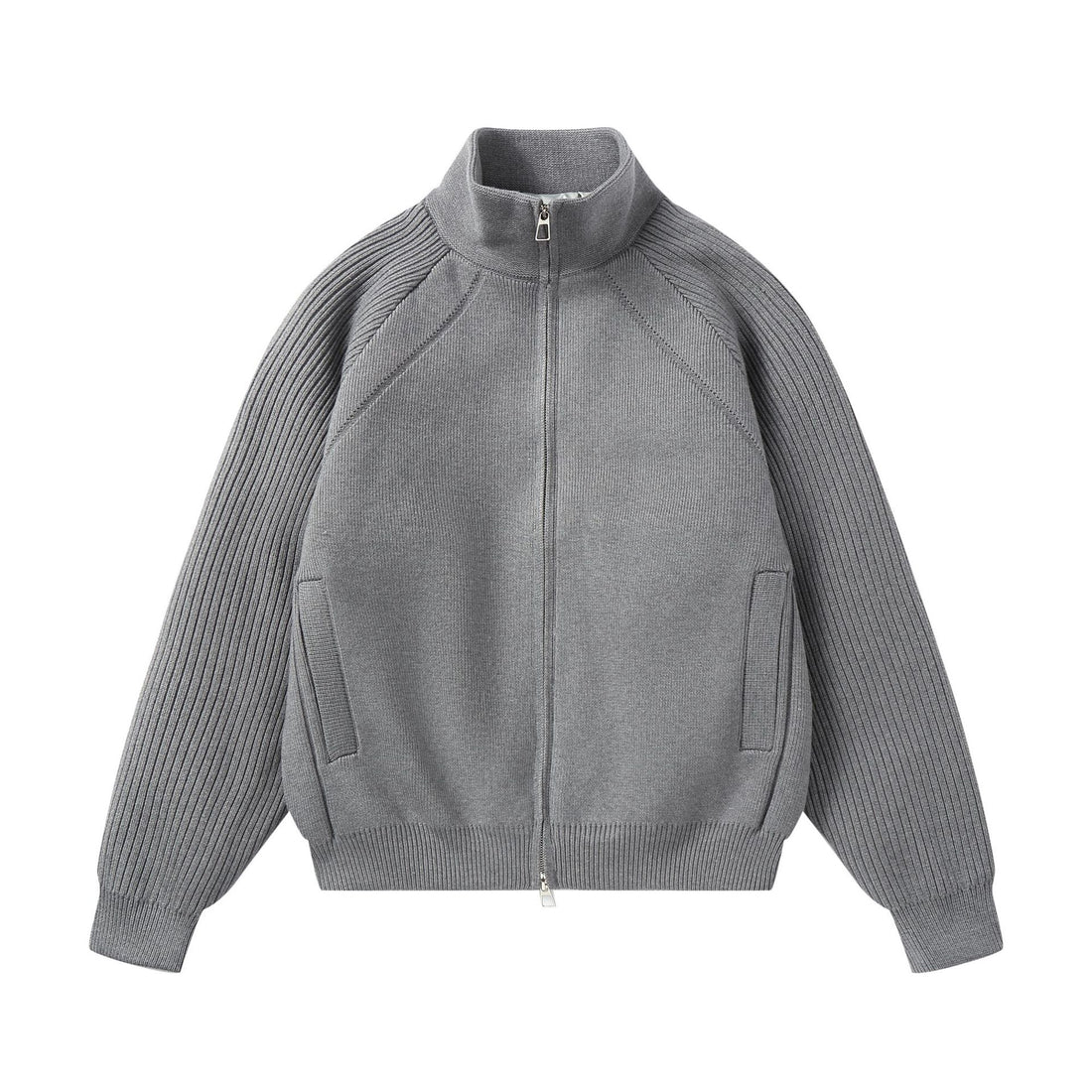 Unisex Strick-Zipjacke mit Stehkragen und gerippten Ärmeln Echoarchiv