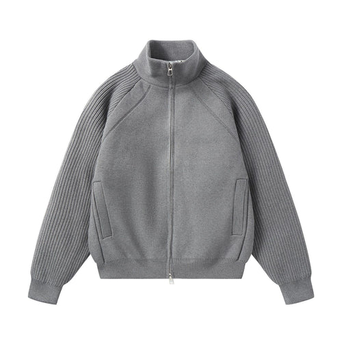 Unisex Strick-Zipjacke mit Stehkragen und gerippten Ärmeln Echoarchiv