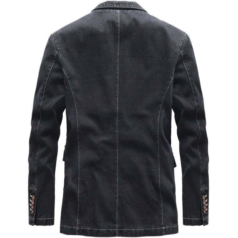 Herren Casual-Jeansblazer mit Reverskragen, aufgesetzten Pattentaschen und floral gemustertem Innenfutter – Tianoro