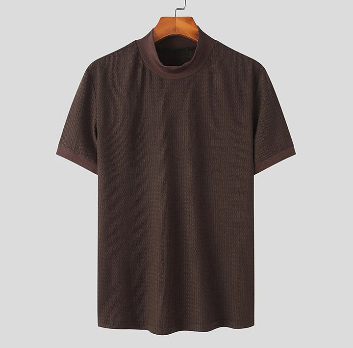 Herren nan kurzärmliges Stehkragen-Feinstrickshirt mit feiner Rippstruktur Echo Archiv