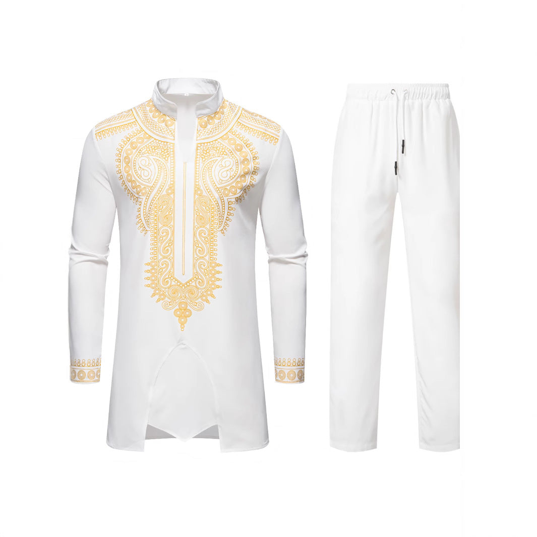 Herren Traditionelles besticktes Tunika‑Set mit Mandarinkragen und elastischer Hose Echo Archiv