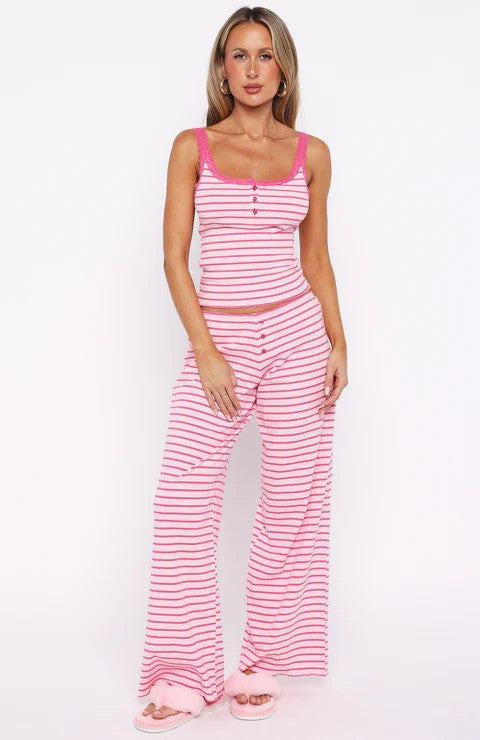 Damen Pyjama-Set mit dekorativen Knopfdetails und Streifenmuster Echo Archiv