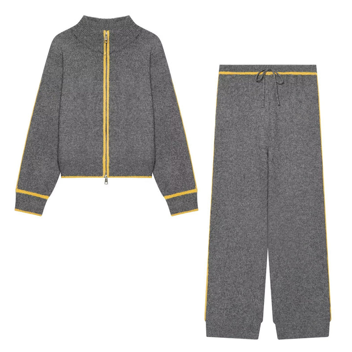 Damen Strick-Set mit Reißverschlussjacke, Stehkragen und weitem Relax-Hosenbein Echo Archiv
