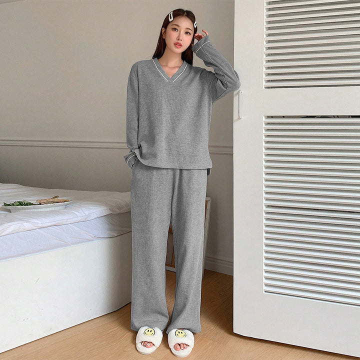 Damen gemütliches V-Neck Lounge-Set mit weitem Palazzohose-Schnitt aus weichem Jersey – Élanora