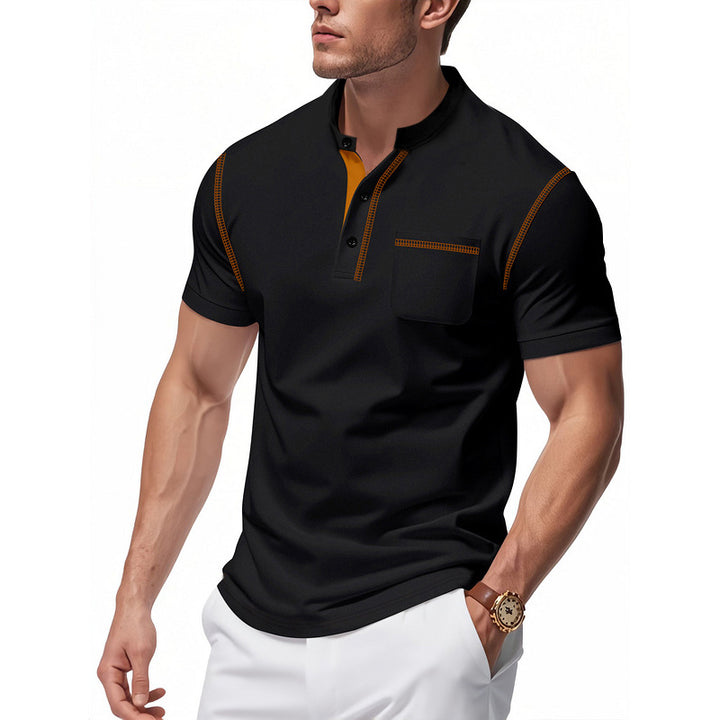 Herren Polo-Shirt mit modischem Henley-Kragen und praktischer Brusttasche Echoarchiv