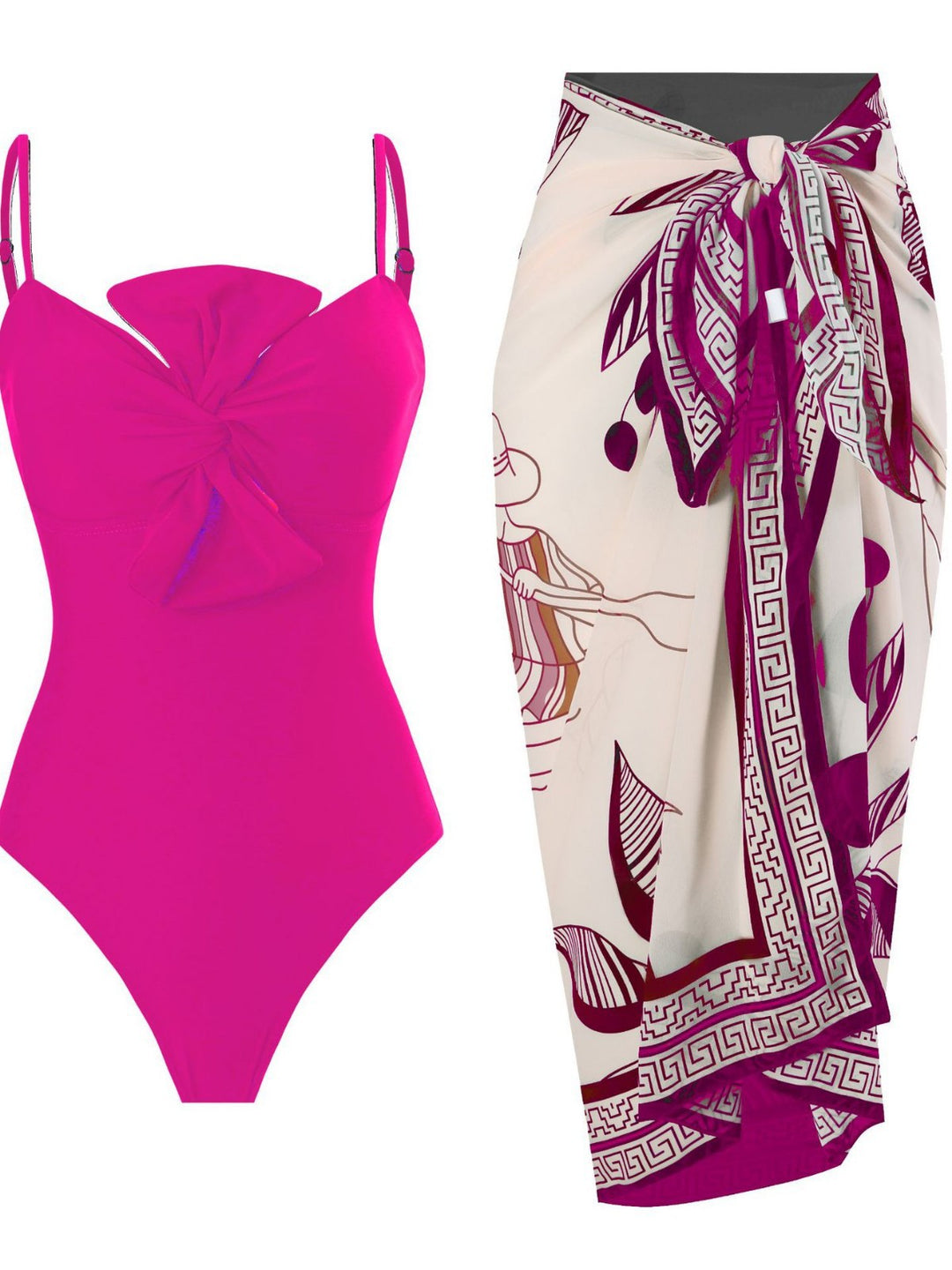 Damen Badeanzug mit elegantem Wickeldesign und floralem Pareo Echo Archiv