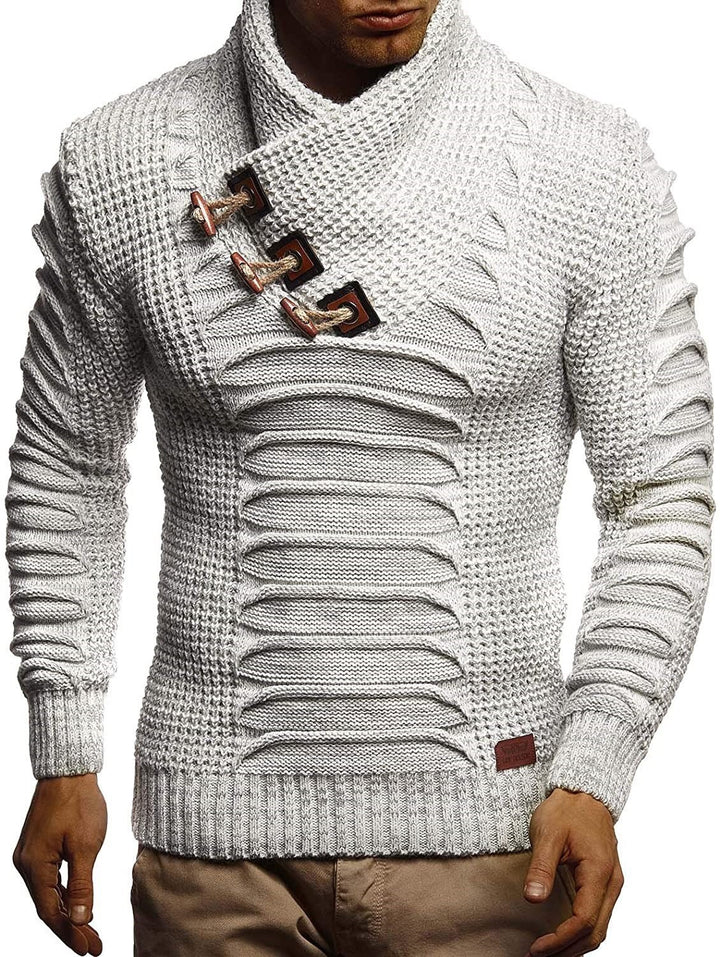 Herren Grobstrickpullover mit innovativem Schalkragen und rustikalem Design Echoarchiv