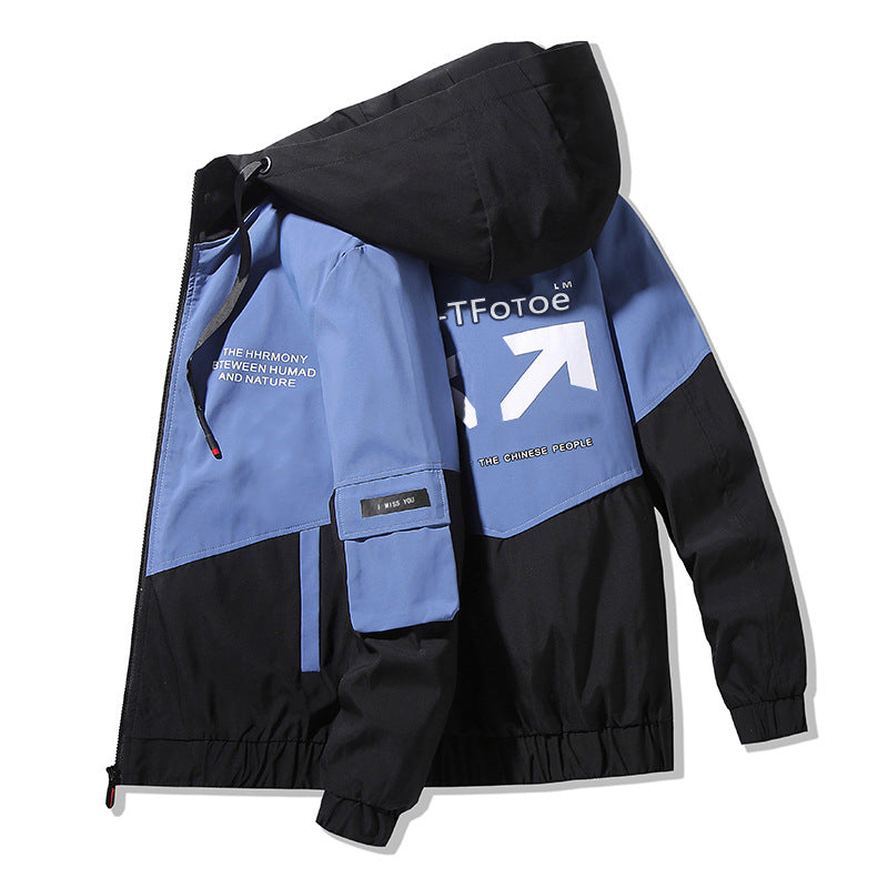 Herren Colorblock Kapuzen-Utility-Jacke mit Printdetails und taktischen Taschen Echo Archiv