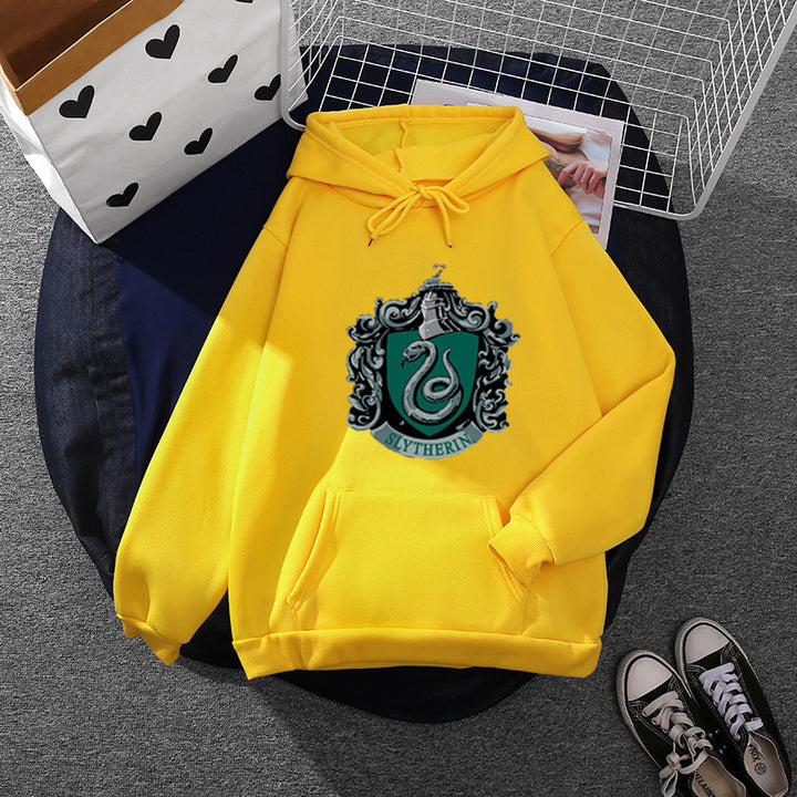 Damen gemütlicher Kapuzenpullover im Oversize-Cut mit heraldischem Schlangenwappen und weichem Fleece-Innenfutter – Auréline