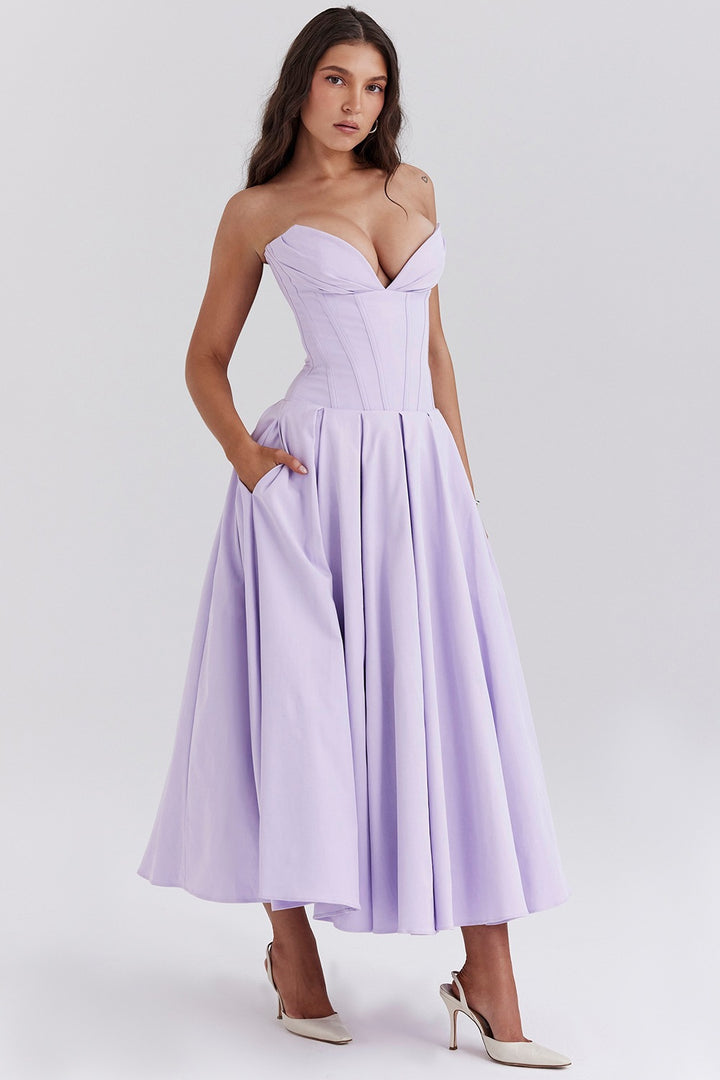 Damen nan trägerloses Korsett-Midikleid mit vorgeformter Miederkonstruktion und ausgestelltem Tellerrock Echo Archiv