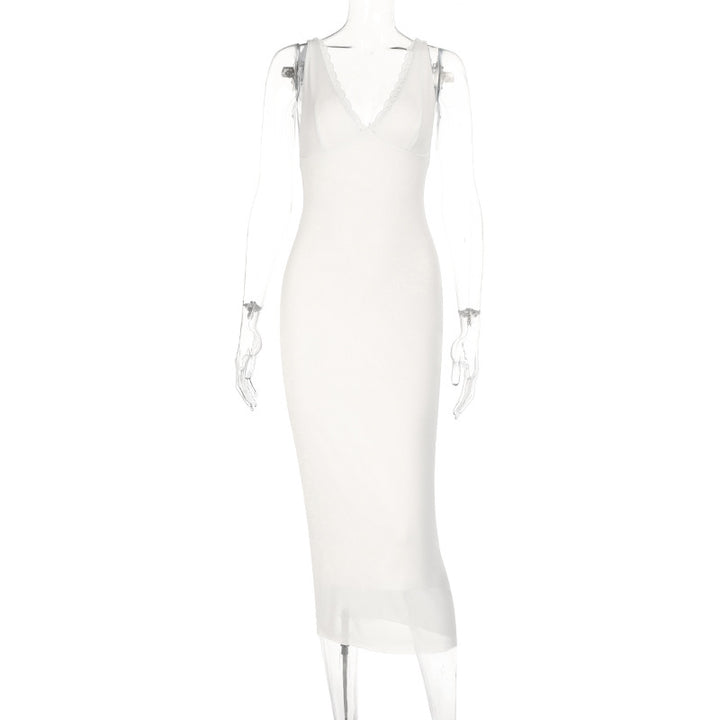 Damen figurbetontes Midikleid mit tiefem V-Ausschnitt und transparentem Rock Echo Archiv