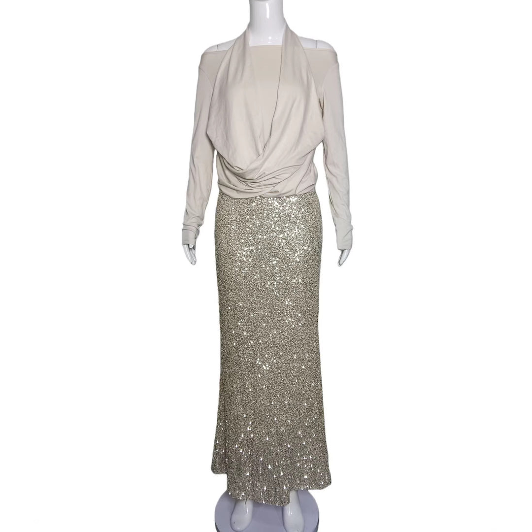 Damen Taillierter Pailletten‑Maxi‑Rock mit Stretchbund und Meerjungfrau‑Silhouette – Valéora