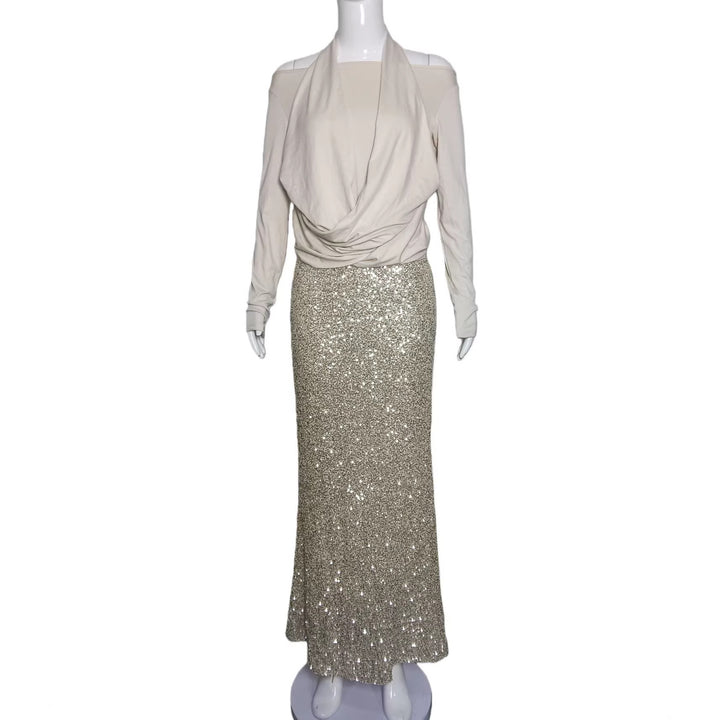 Damen Taillierter Pailletten‑Maxi‑Rock mit Stretchbund und Meerjungfrau‑Silhouette – Valéora