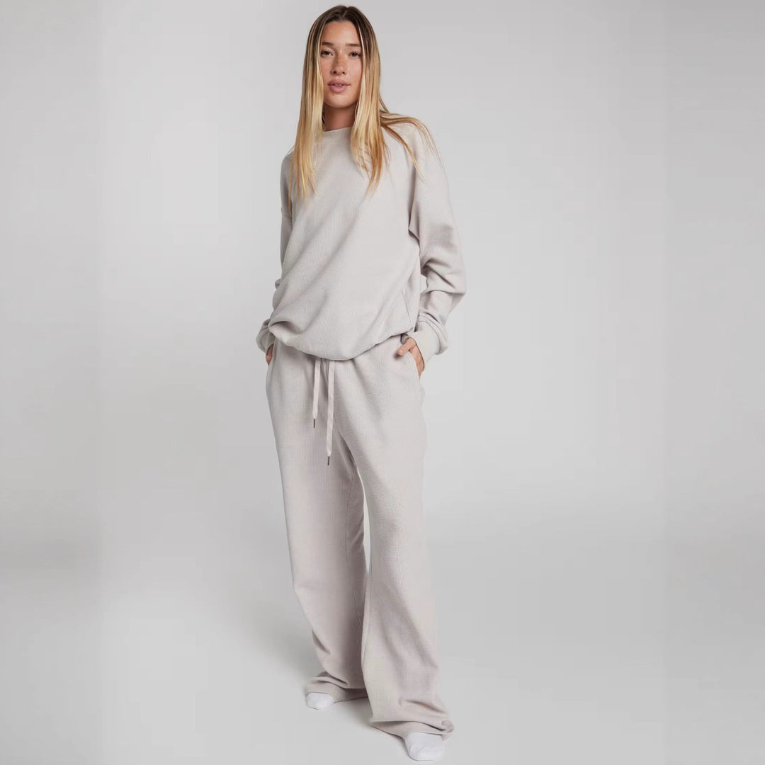 Damen Waffelstrick-Loungewear-Set mit Oversized-Sweater und Kordel-Jogginghose – Avérine