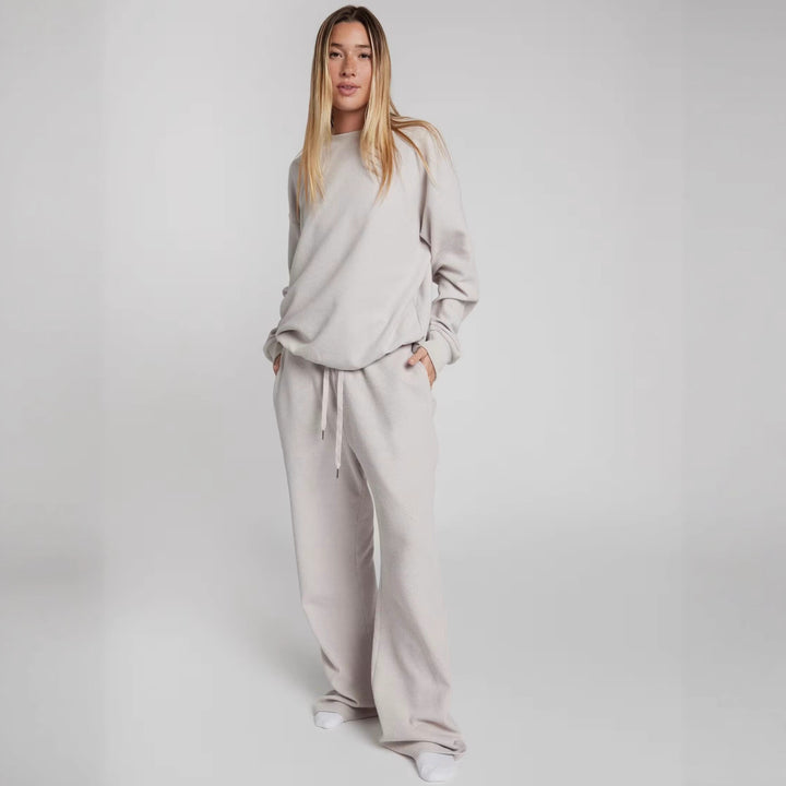 Damen Waffelstrick-Loungewear-Set mit Oversized-Sweater und Kordel-Jogginghose – Avérine